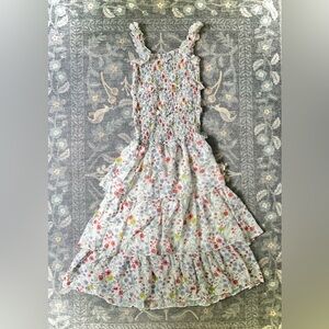 70/21 Multicolor Smocked Fabric Tiered Skirt Ruffled Strap Dress